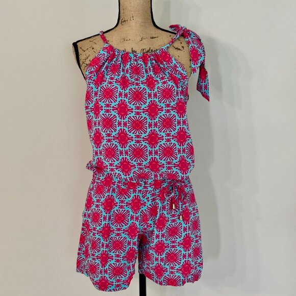 Escapada Living Summer Romper – Size Small – 100% Rayon – Pink & Turquoise - Picture 1 of 10